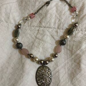 Pink and Silver Pendant Necklace